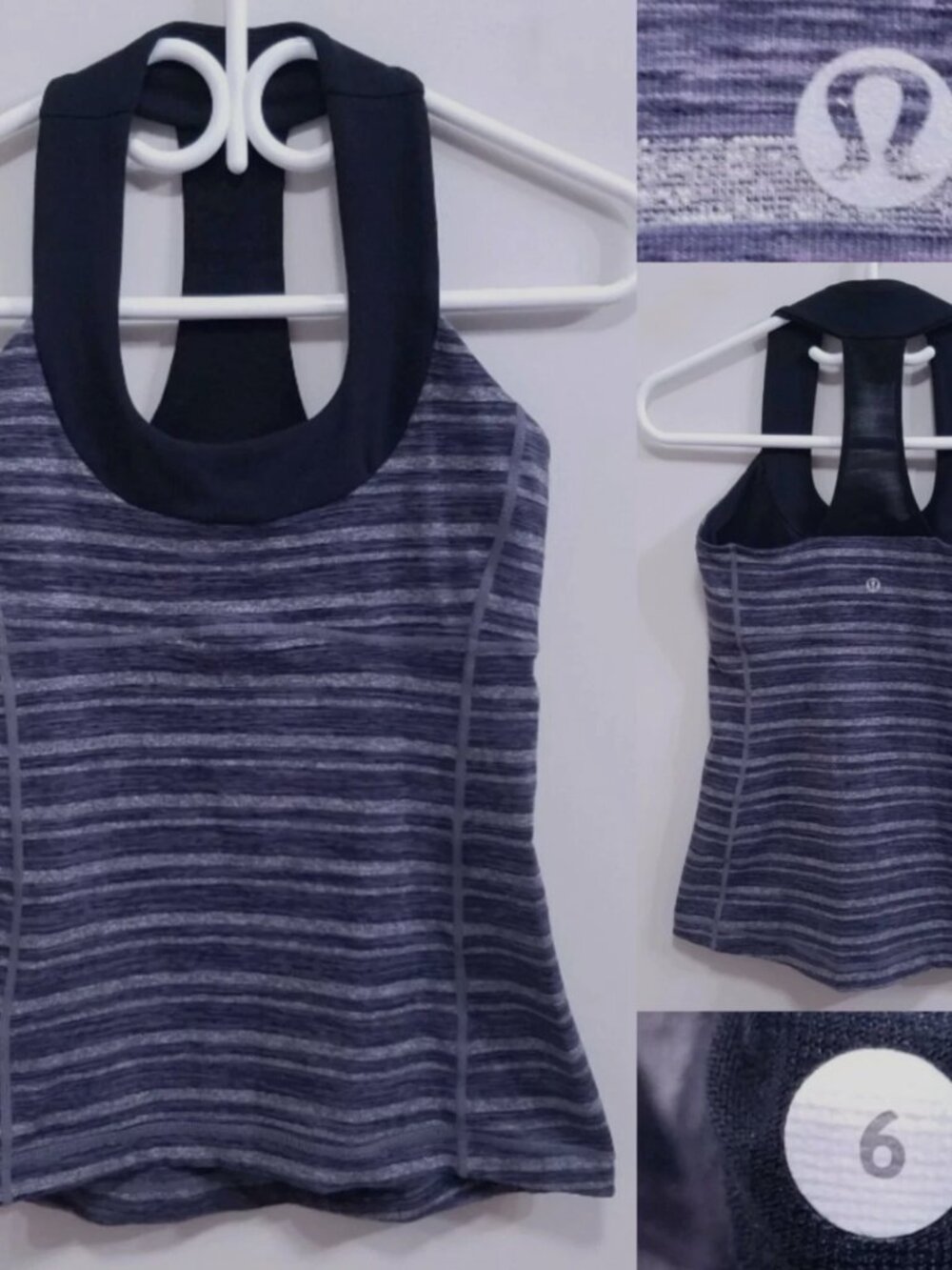 Lululemon Scoop Neck Tank Black Gray Stripes Galore Purple Gray Top 6 Small